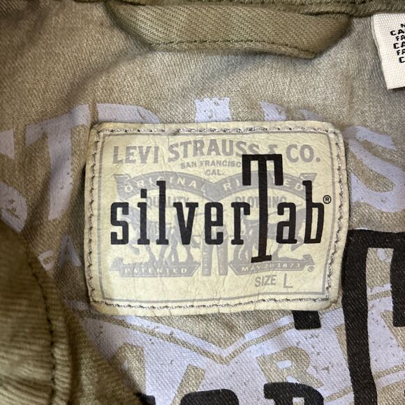 Levis Silvertab Denim Trucker Jacket Olive Drab Green Distressed Large - Picture 10 of 16